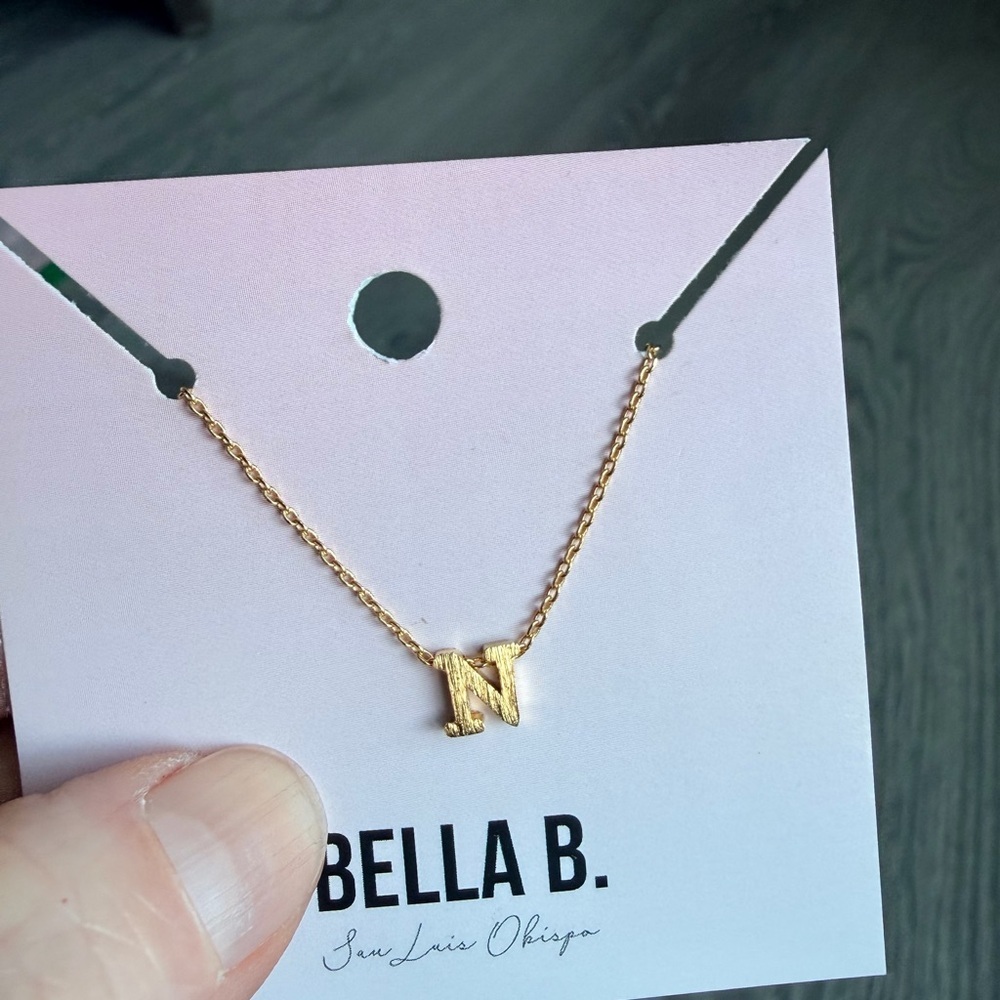 Gold Initial Charm Necklace "N"